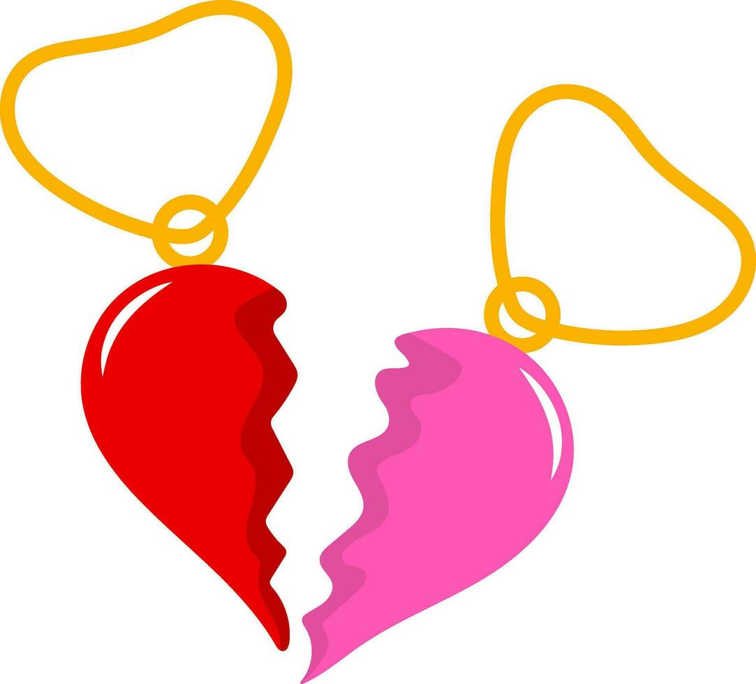 Pink And Red Split Heart Pendant Flat Icon. vector