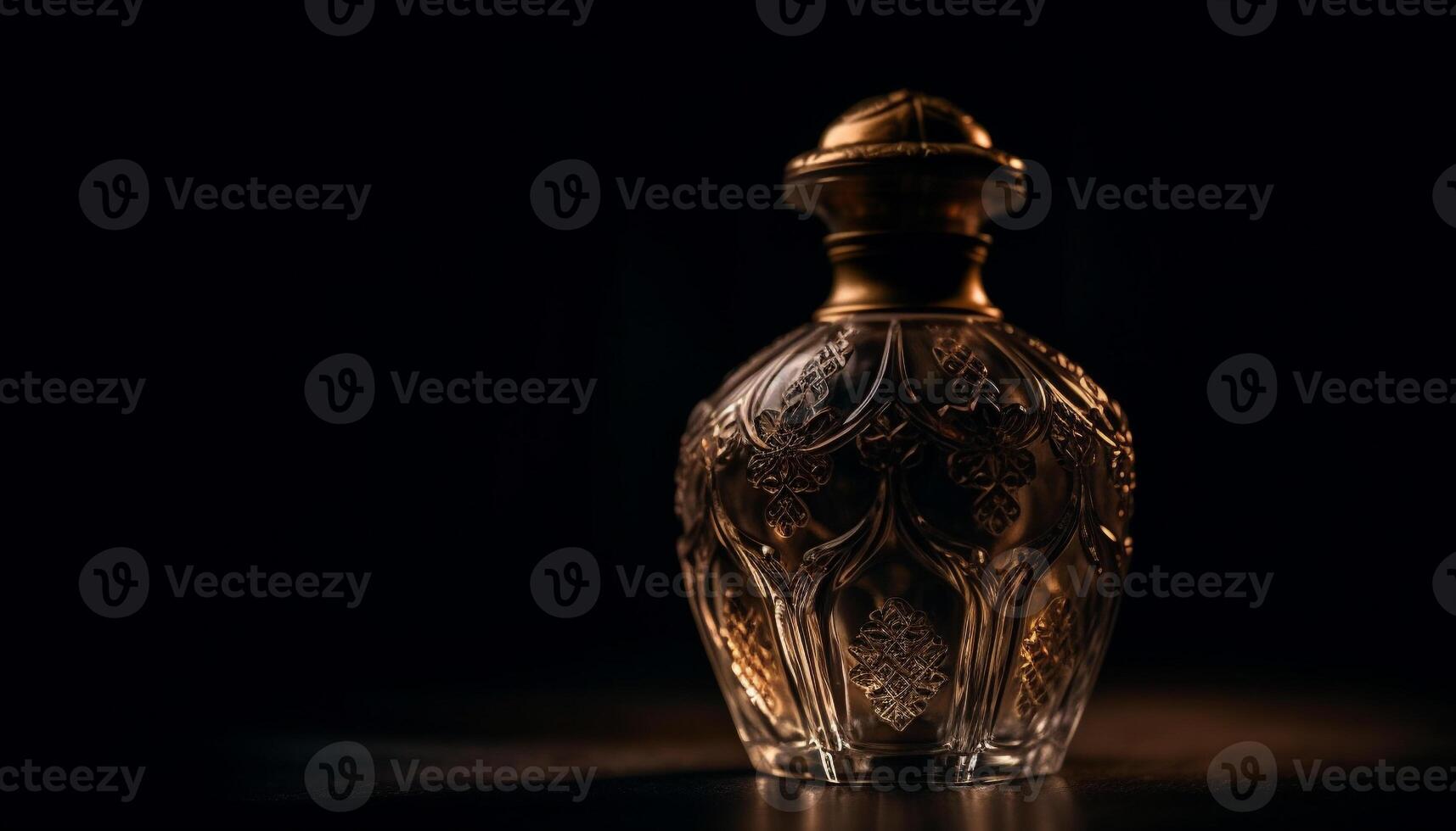 Old fashioned whiskey bottle reflects elegance and luxury on black background generated by AI photo