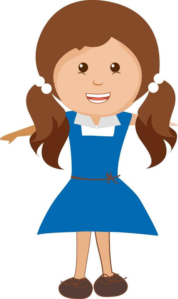 travieso niña ejercicio con azul vestido. vector