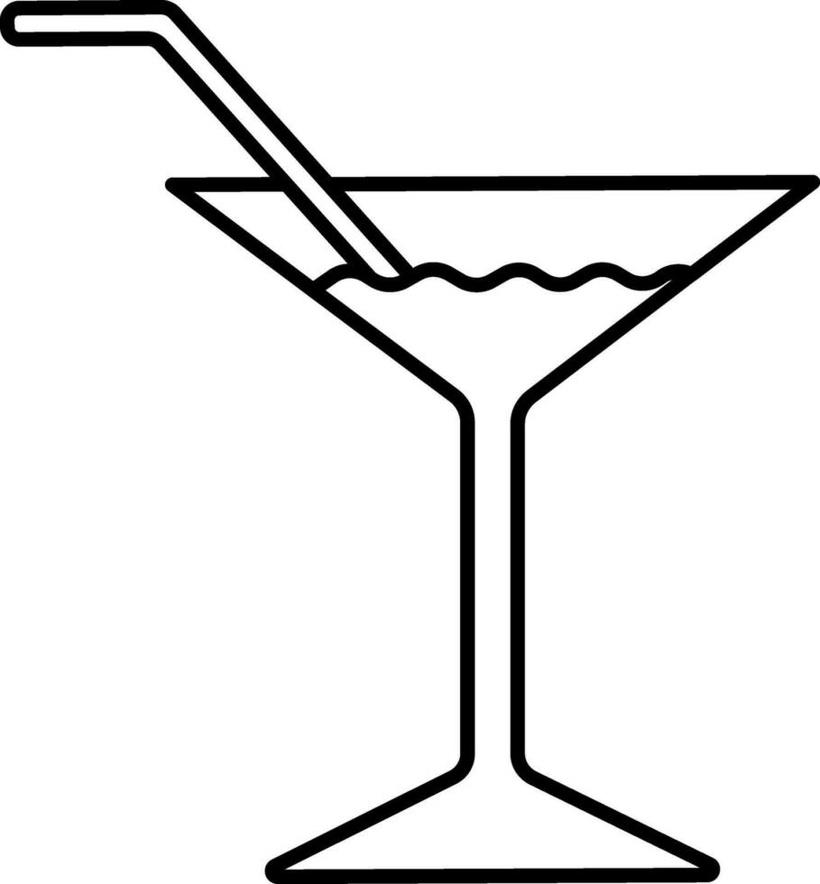 Thin Line Art Straw in Cocktail Drink Glass Icon. vector