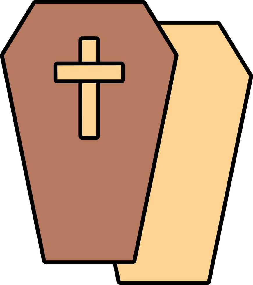 Brown And Orange Color Open Coffin Icon. vector