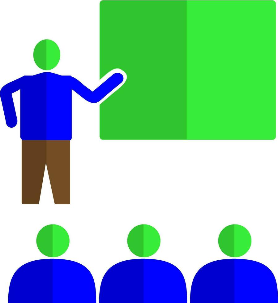 Character of faceless man giving a presentation to audience. vector