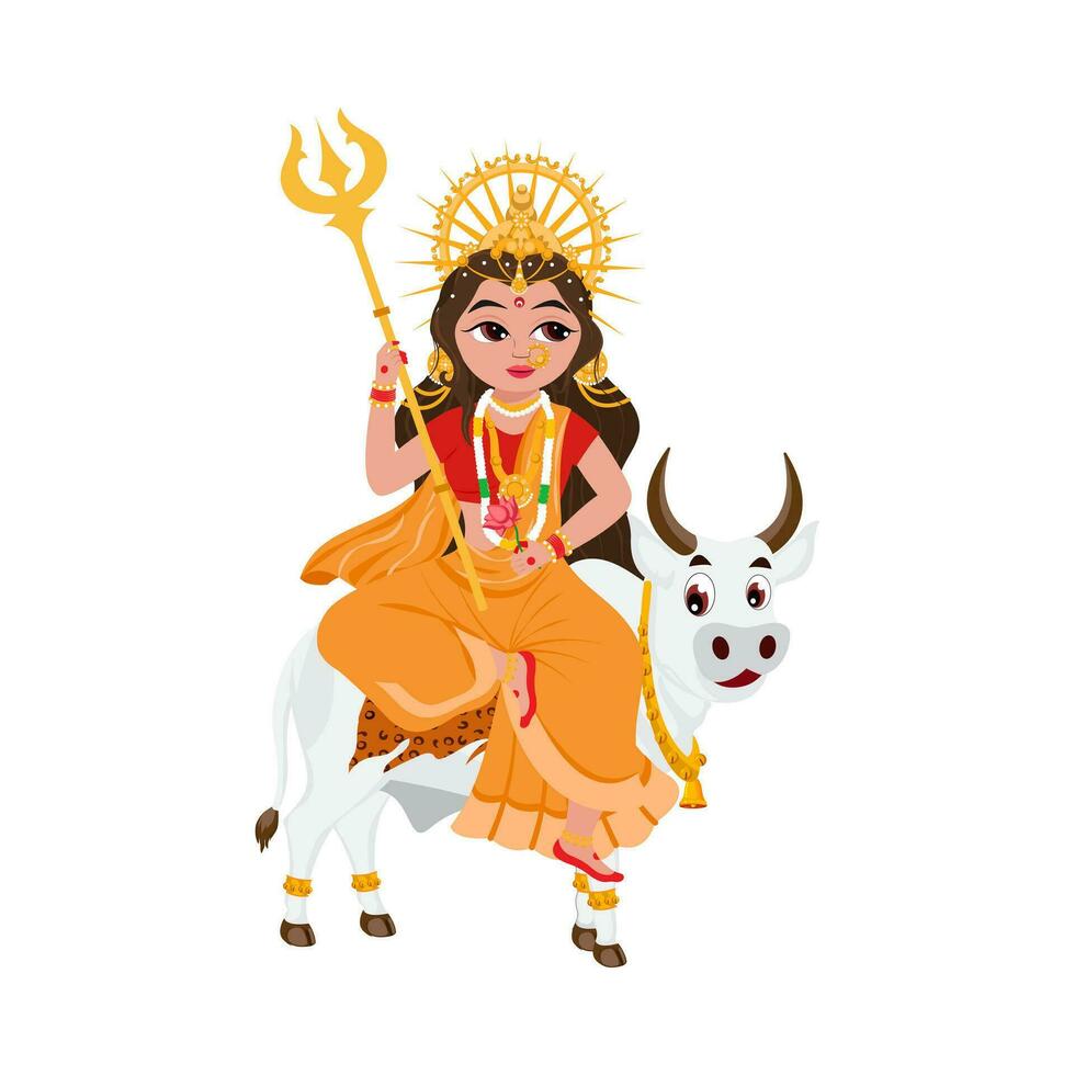 Statue Of Indian Goddess Shailputri On White Background. vector