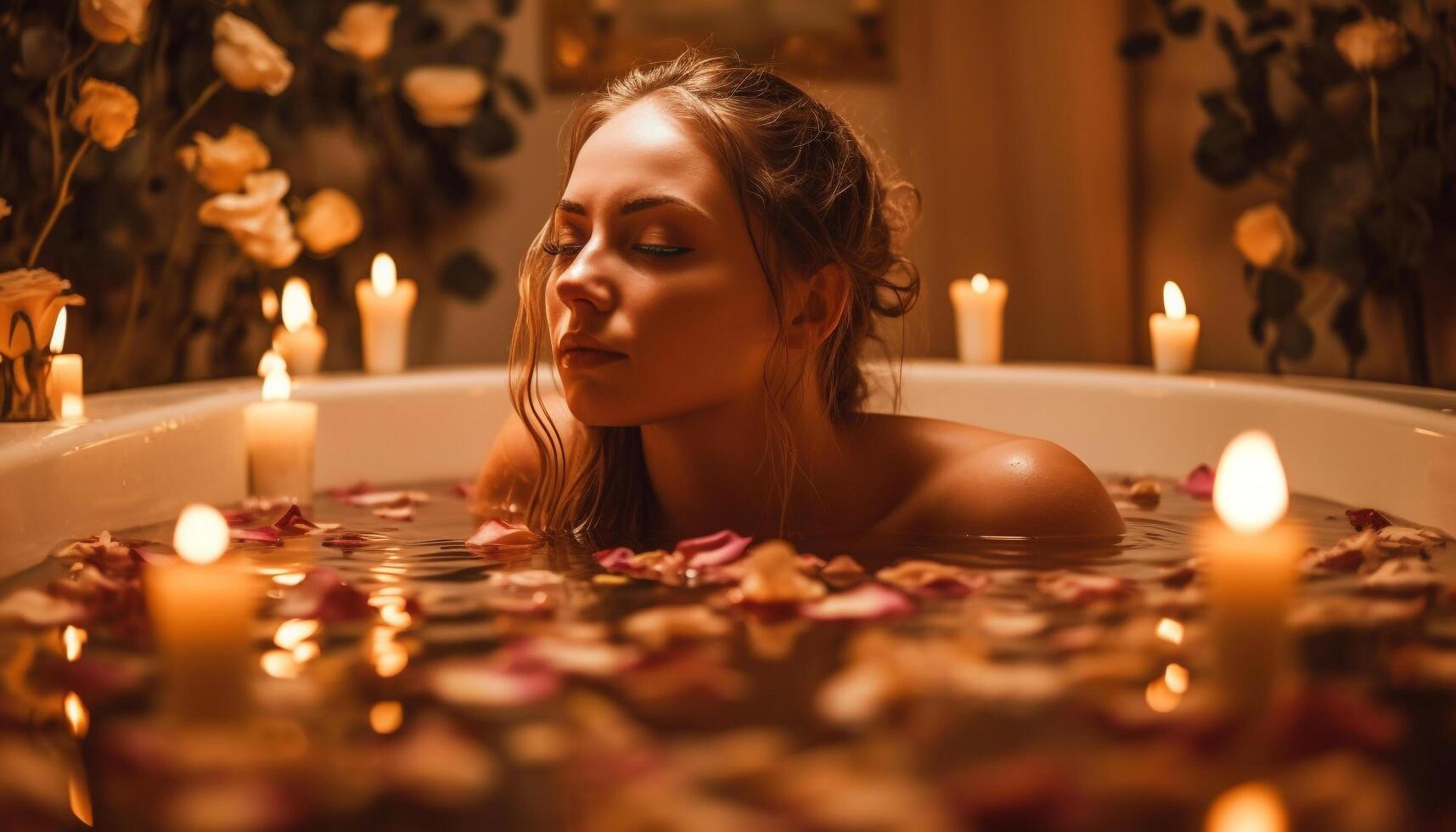 One woman enjoys a pampering beauty treatment by candlelight generated by AI photo