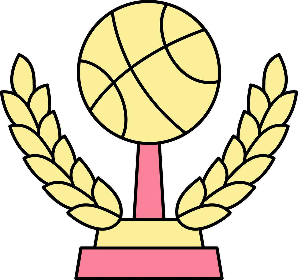 Winning Basketball Trophy Icon In Pink And Yellow Color. vector