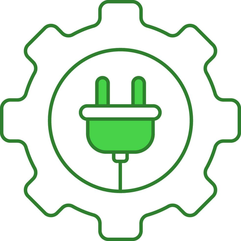 Green And White Plug With Cogwheel Icon. vector