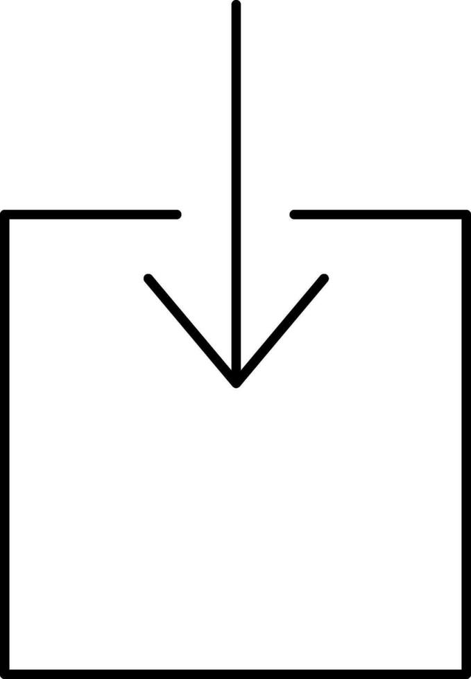Down Arrow And Square Black Linear Icon. vector