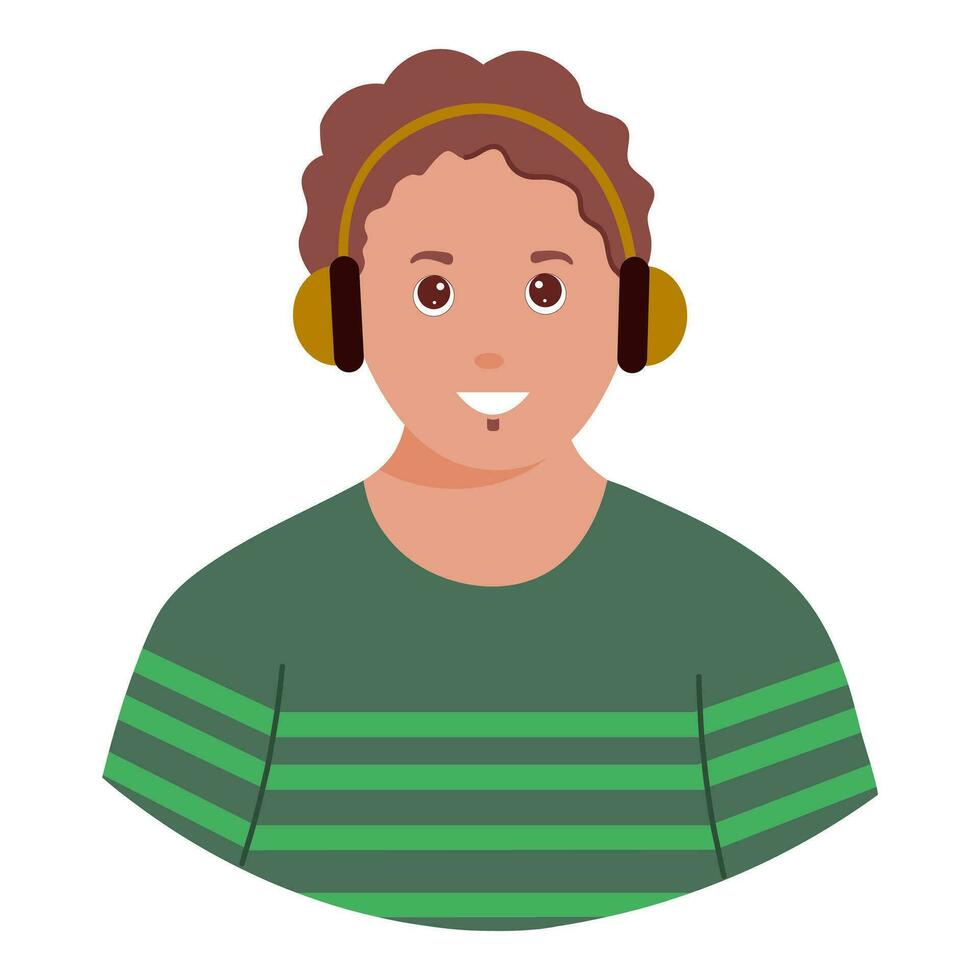 alegre hombre vistiendo auriculares en blanco antecedentes. vector