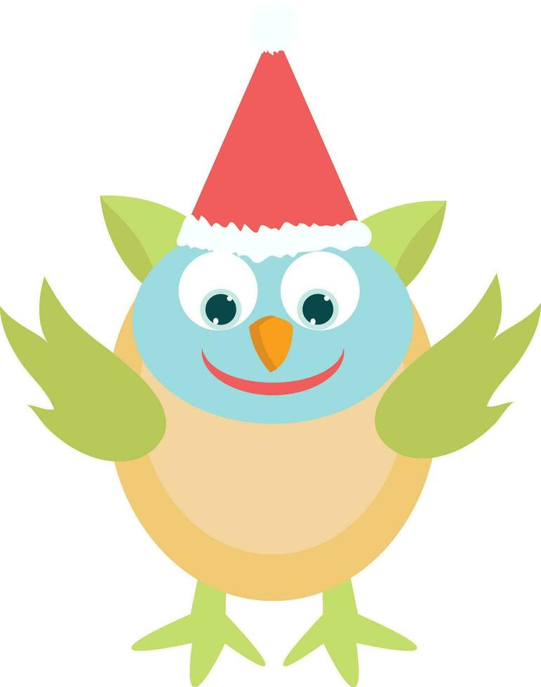 Owl wearing Christmas Santa Claus hat. vector