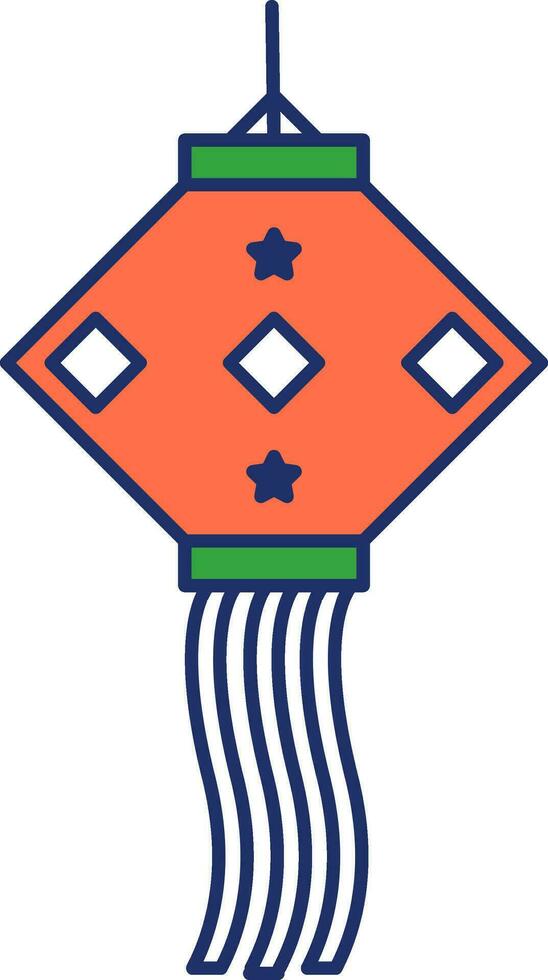 Star And Square Pattern Hexagonal Kandil Orange And Green Icon. vector