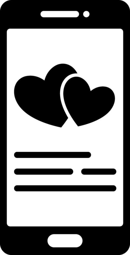 corazón símbolo en teléfono inteligente glifo icono o símbolo. vector
