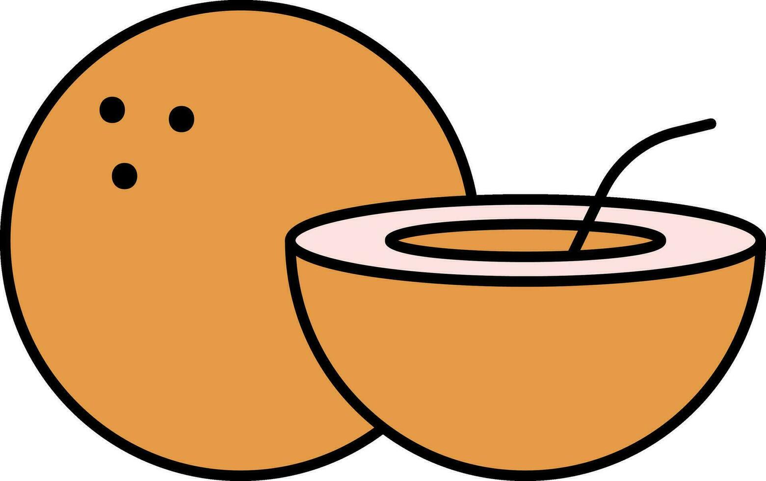 Coconut Fruit With Drink Icon In Orange Color. vector