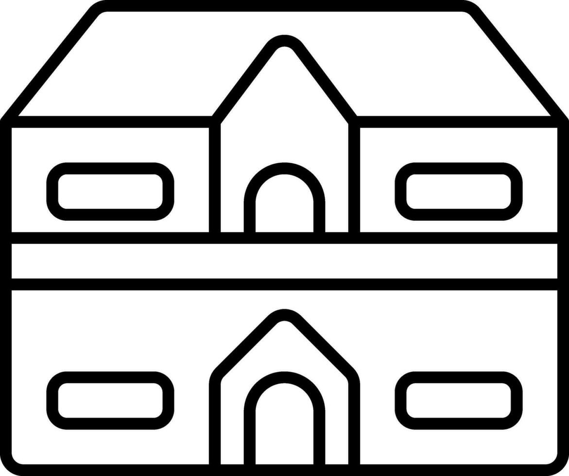 Double Floor Home Icon In Black Line Art. vector