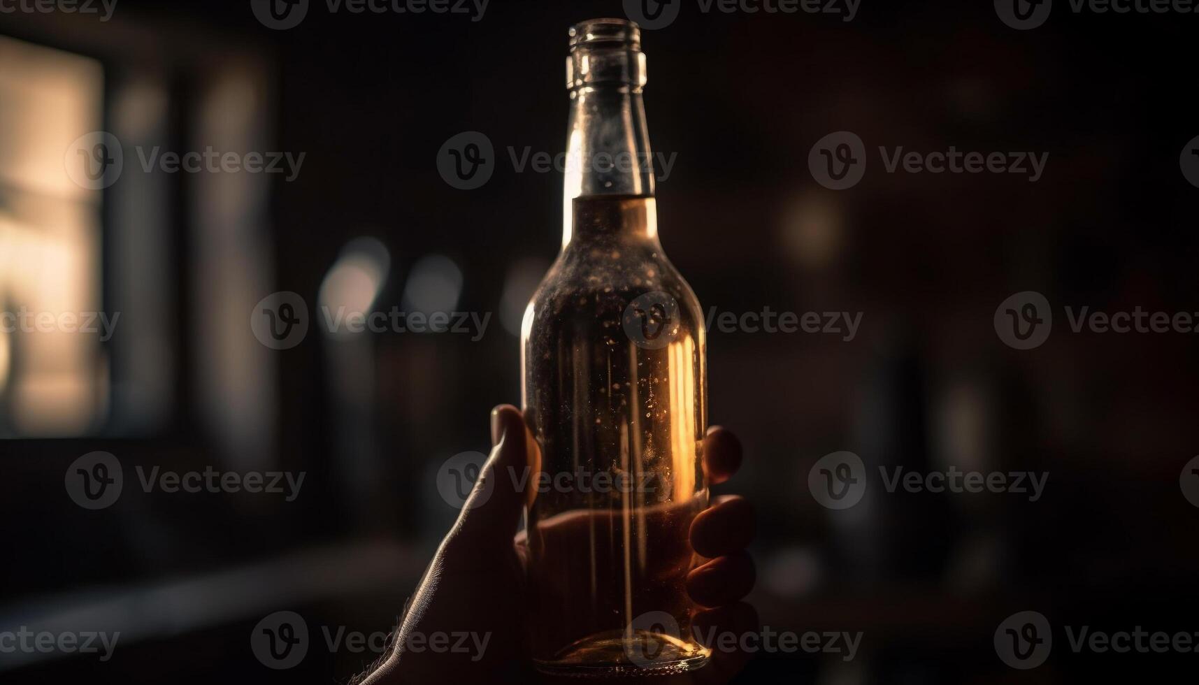 A hand pours whiskey into a glass at a party generated by AI photo