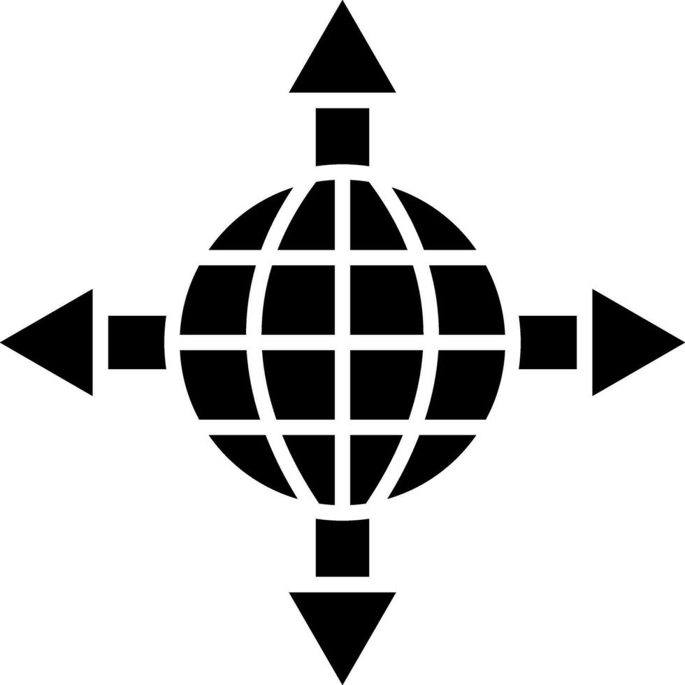 Black and White illustration of world directions icon. vector