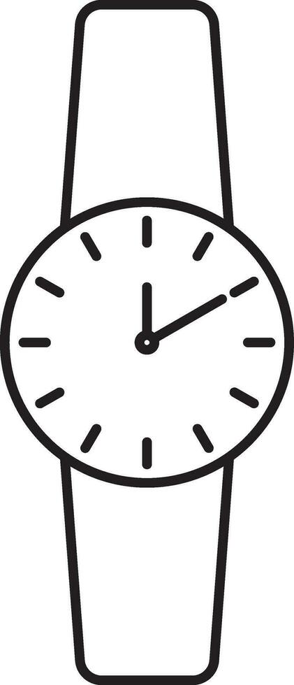 negro contorno ilustración de reloj de pulsera plano icono. vector