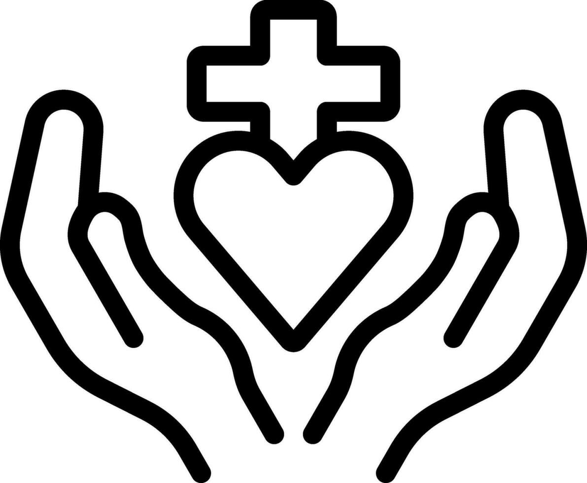 Two Hand with Christian Cross Icon in Stroke Style. vector