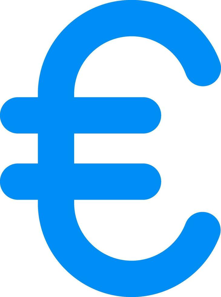 azul euro moneda icono o símbolo en blanco antecedentes. vector