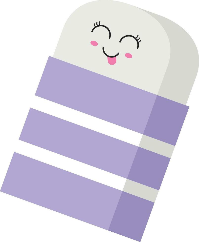 Tongue Out Eraser Cartoon Icon In Purple And Grey Color. vector