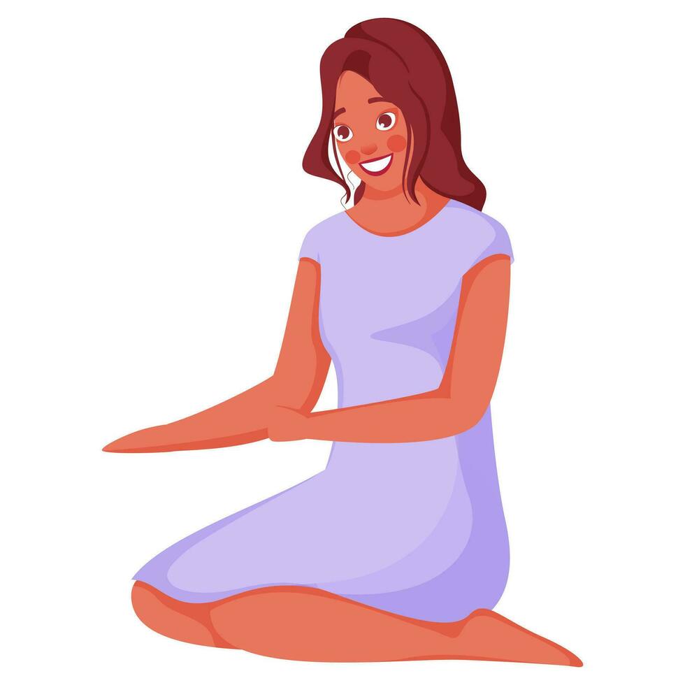 Modern Young Girl in Sitting Pose. vector