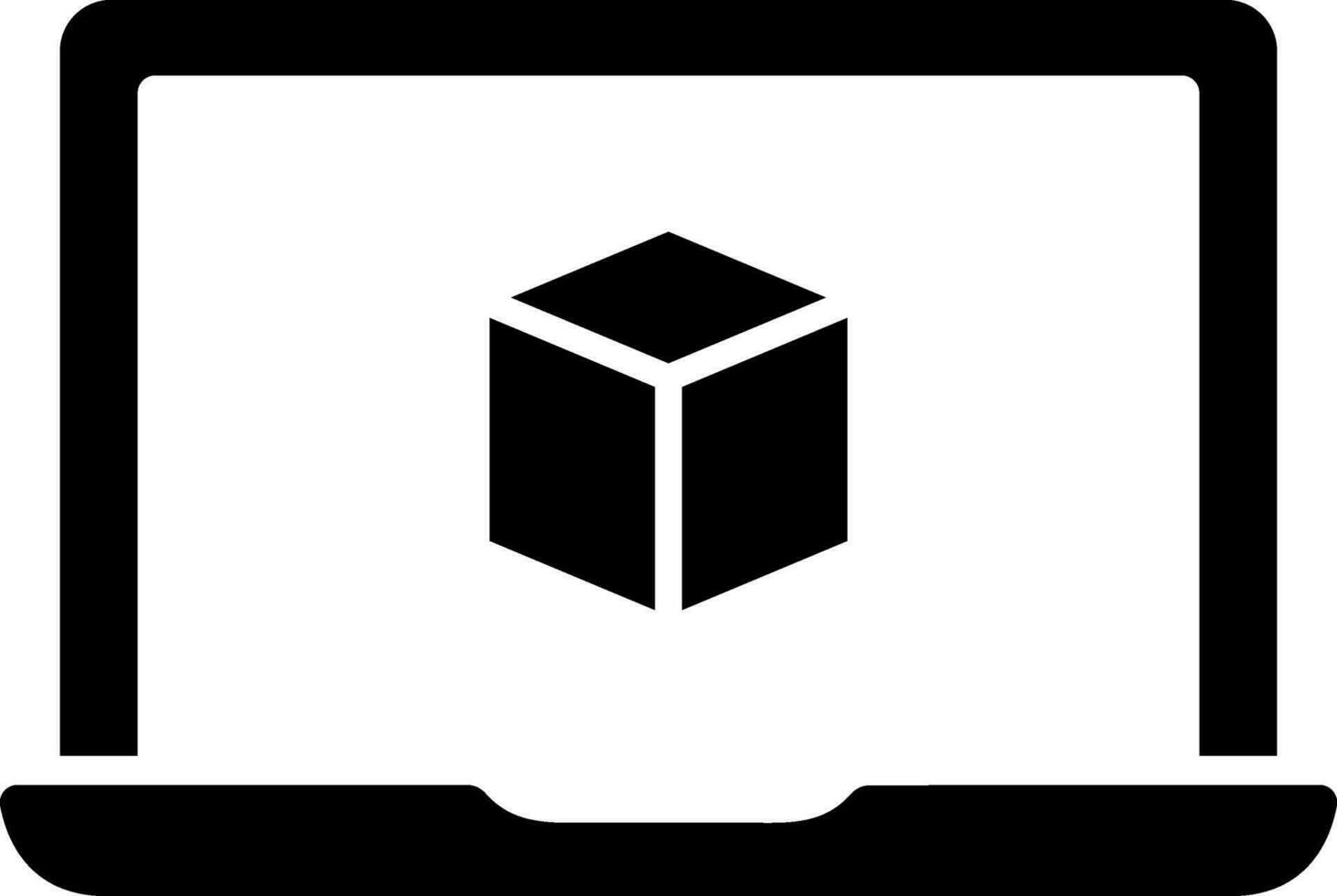 Cube or block on laptop screen icon in Black and White color. vector