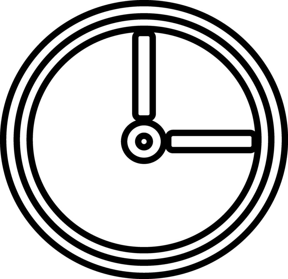 Black line art wall clock in flat style. vector