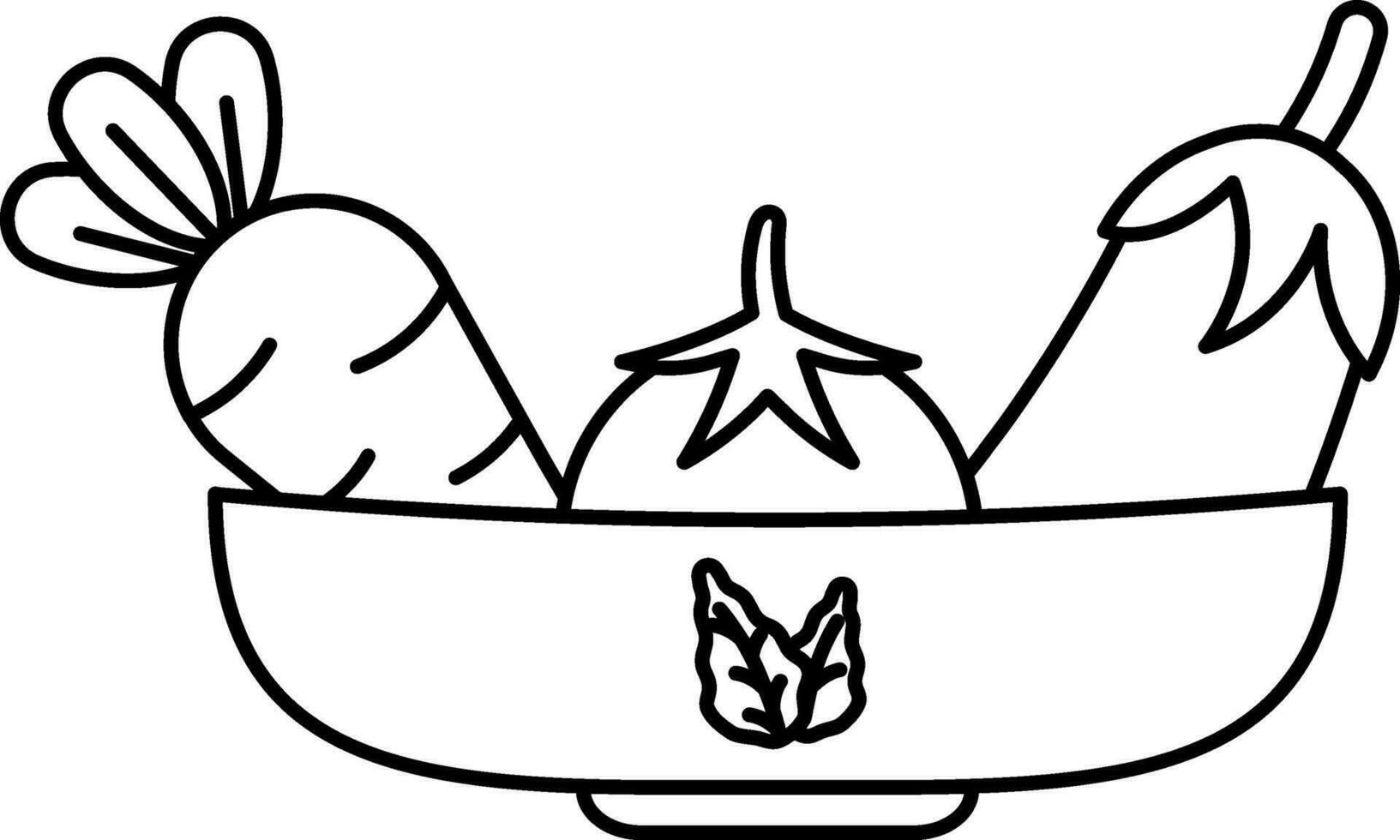 Vegetable Bowl Icon In Black Line Art. vector