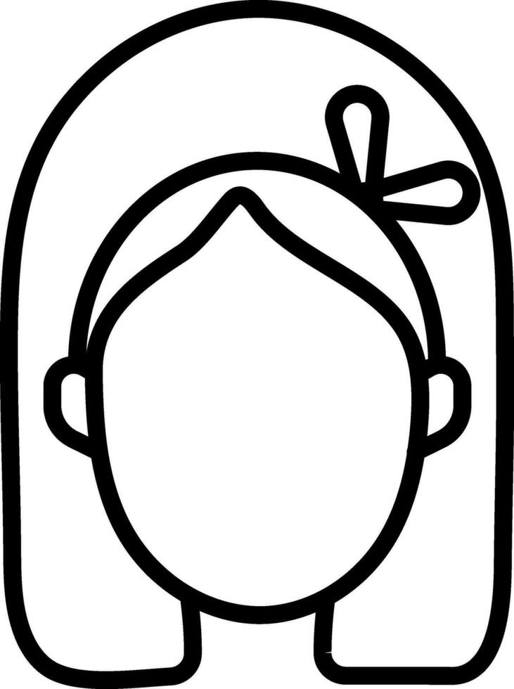 Cartoon Girl Face Wear Headband Icon in Black Line Art. vector
