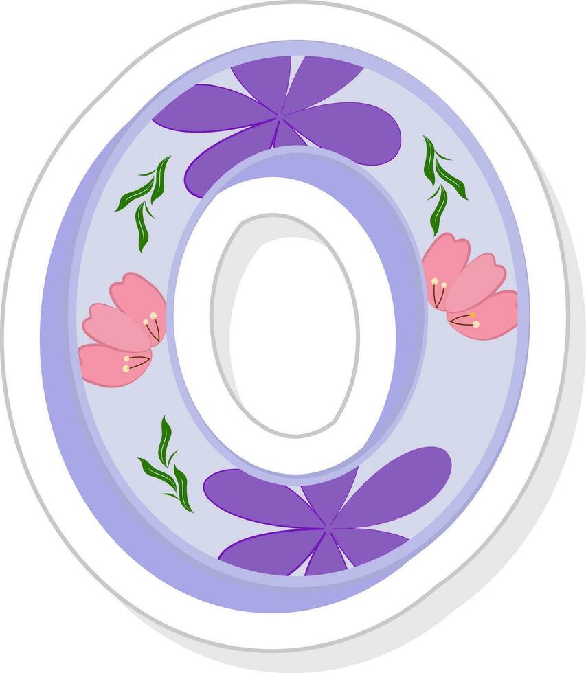 púrpura floral 0 0 número icono en pegatina estilo. vector