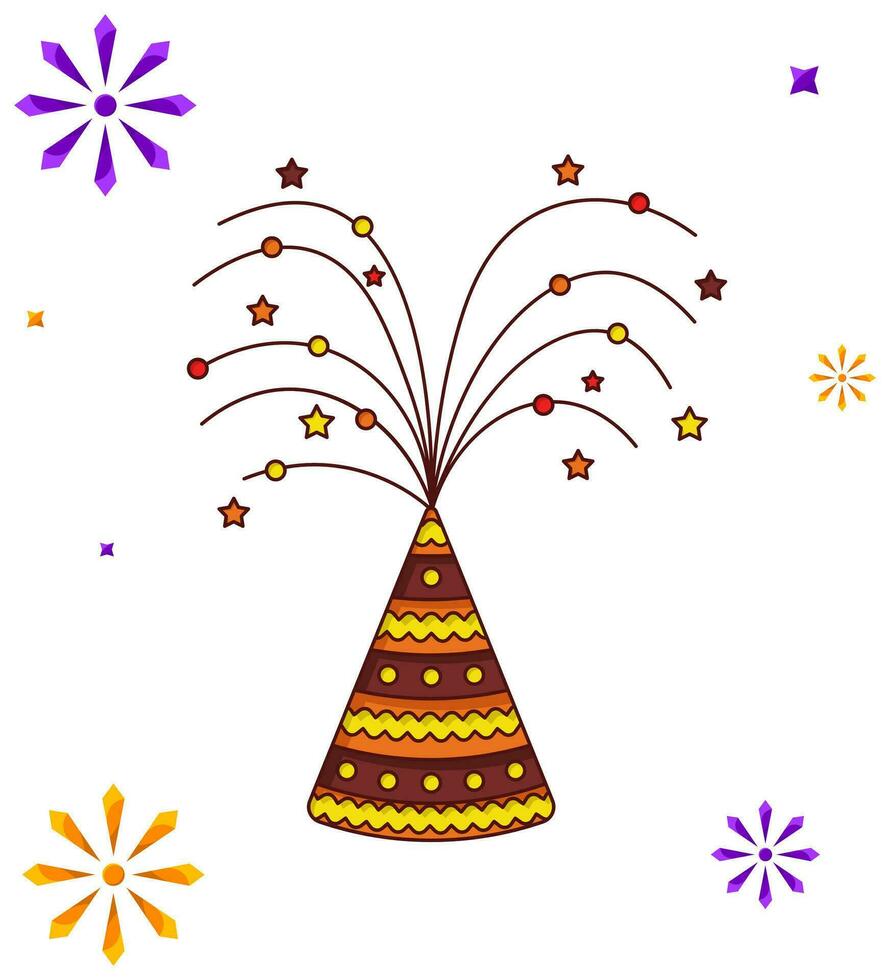 Bursting Firecracker Anar Over Fireworks White Background In Sticker Style. vector
