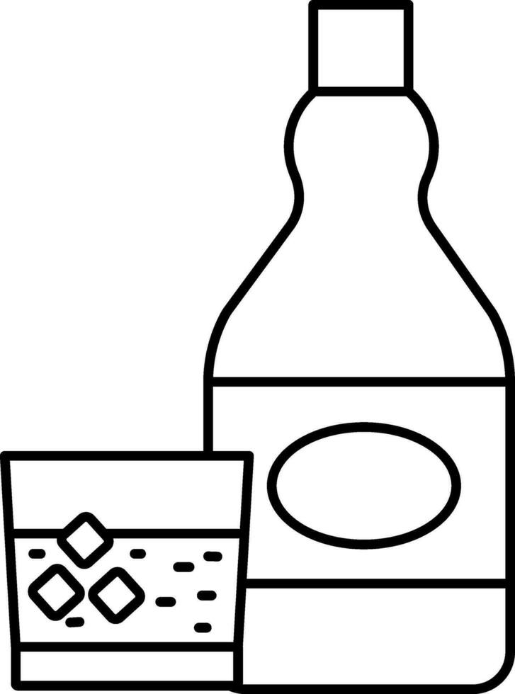 Illustration Of Whisky Bottle With Glass Icon In Black Stroke. vector