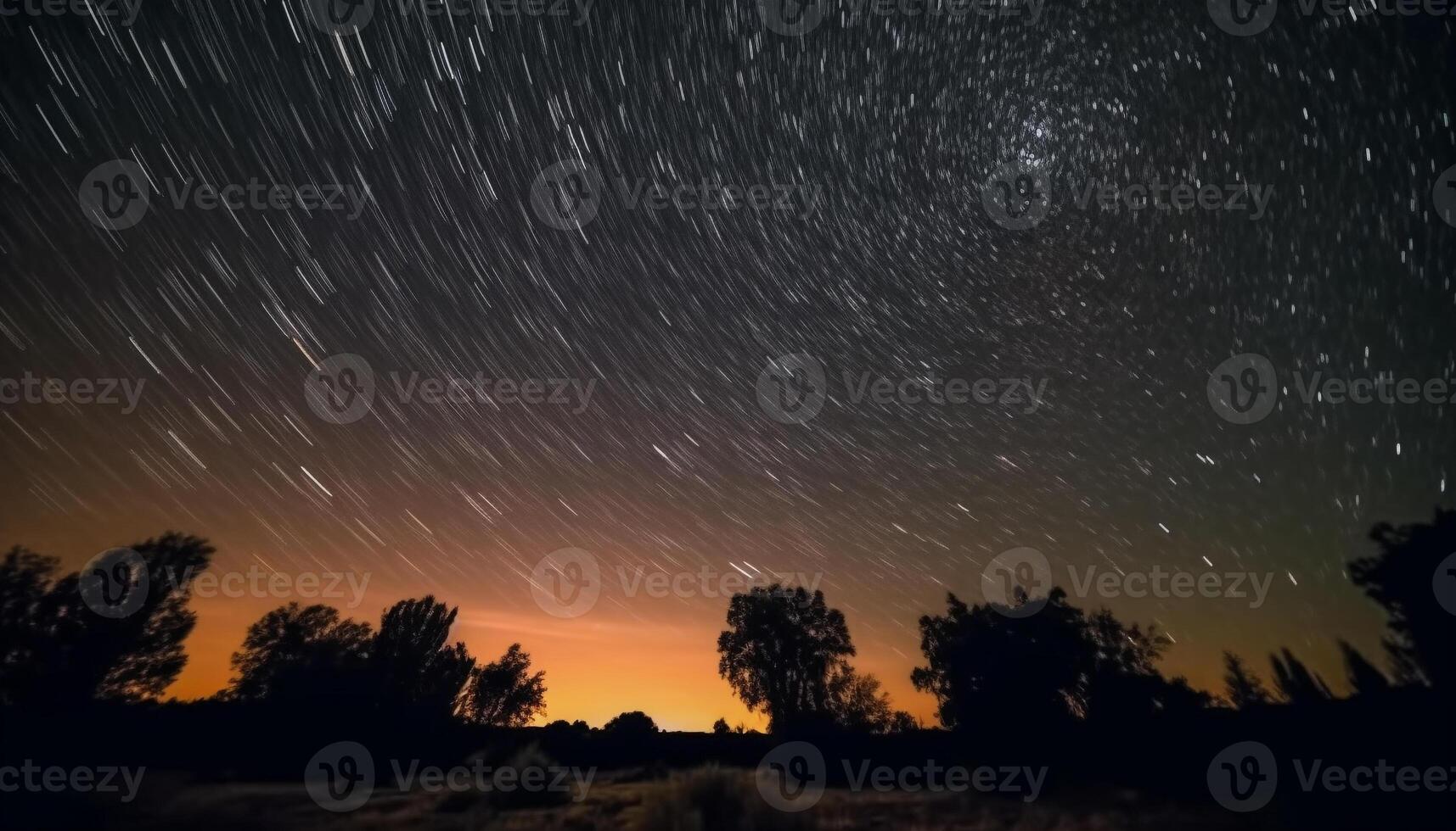 Silhouette of trees against majestic star field in tranquil landscape generated by AI photo