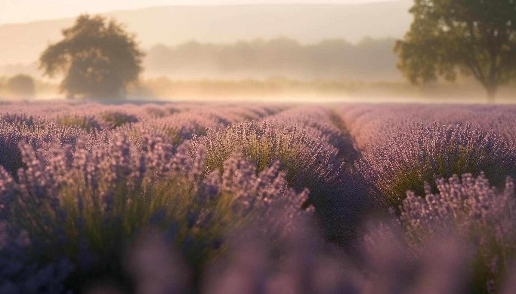 The tranquil scene of Plateau de Valensole offers scented harvests generated by AI photo