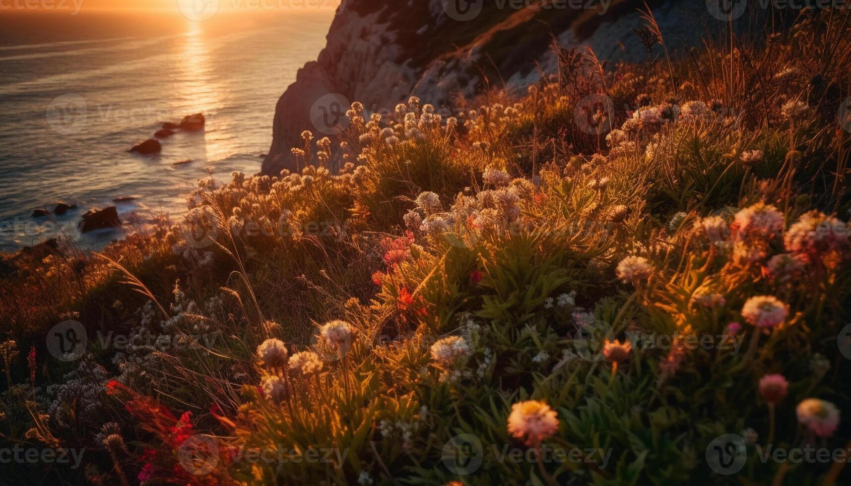 The tranquil scene at the waters edge, a nature masterpiece generated by AI photo