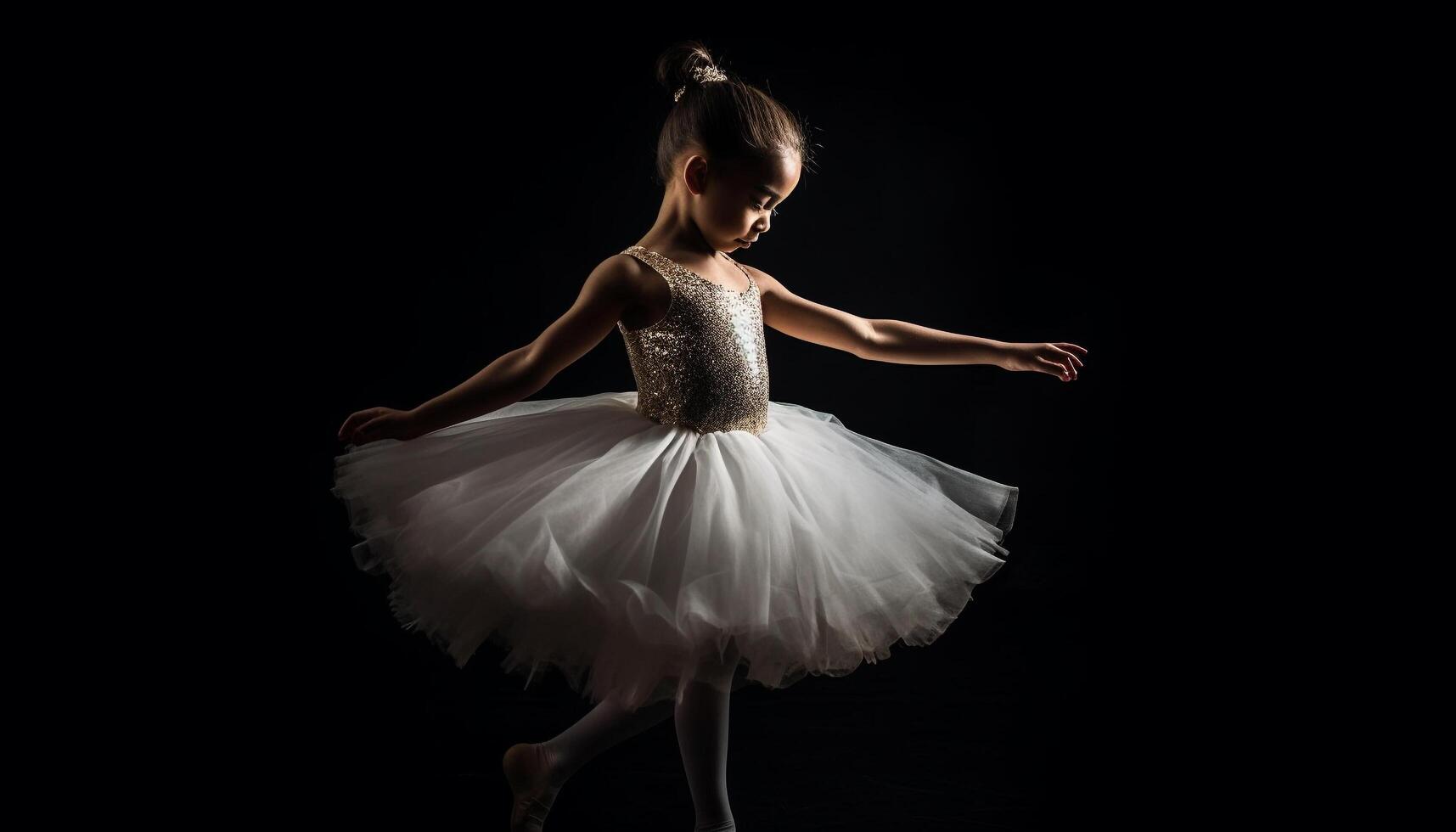 elegante ballet bailarín realiza en escenario, exhibiendo habilidad y creatividad generado por ai foto