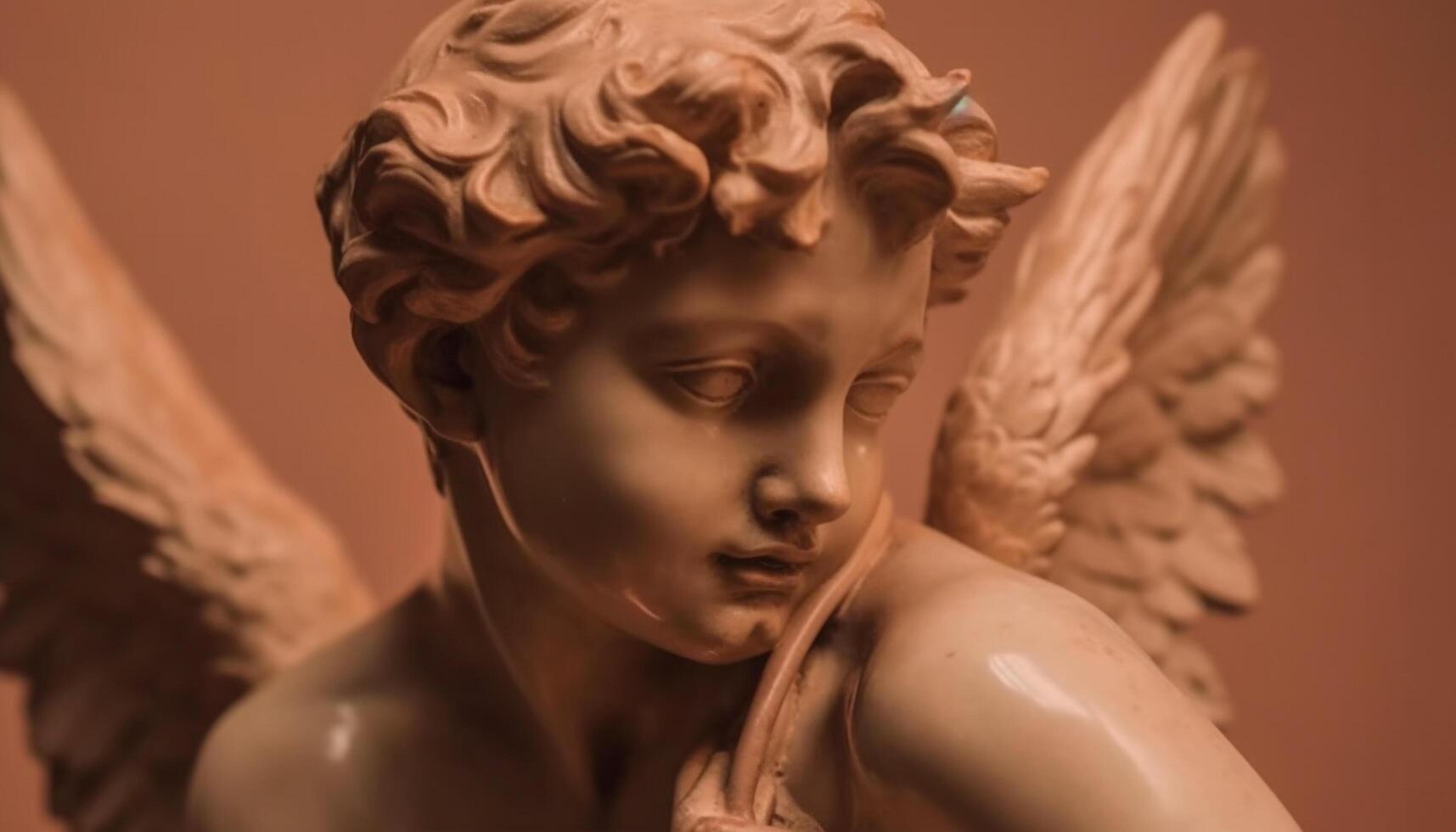 inocente querubín Orando para amor y paz en cielo belleza generado por ai foto