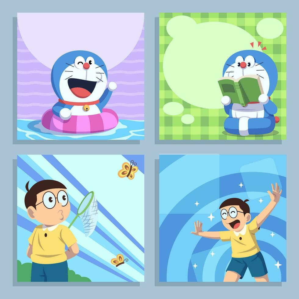 Cat Robot and Boy Social Media Post vector