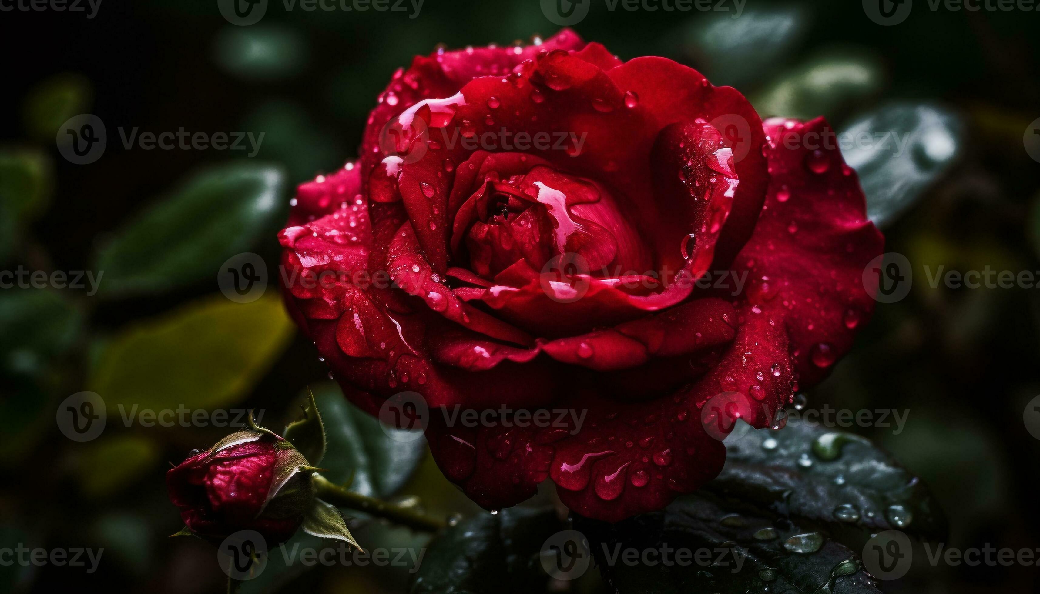 Fresh pink petals, wet with dew, symbolize love and beauty generated by