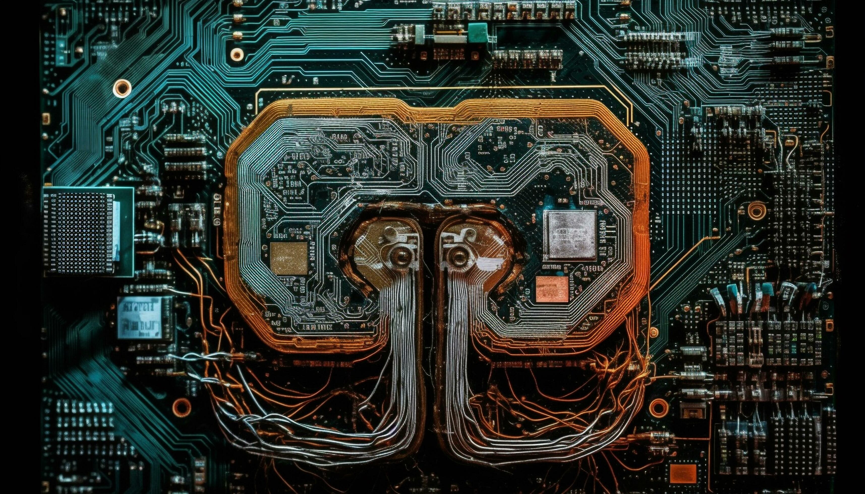 Futuristic computer chip glows inside complex circuit board design  generated by AI 25081840 Stock Photo at Vecteezy