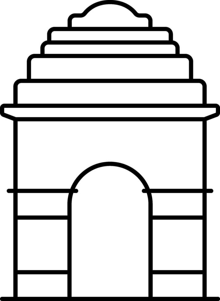 Black Outline Illustration Of India Gate Icon. vector
