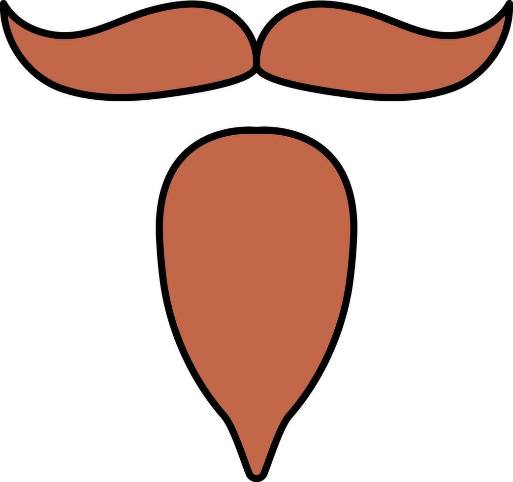 Bigote y barba icono en marrón color. vector
