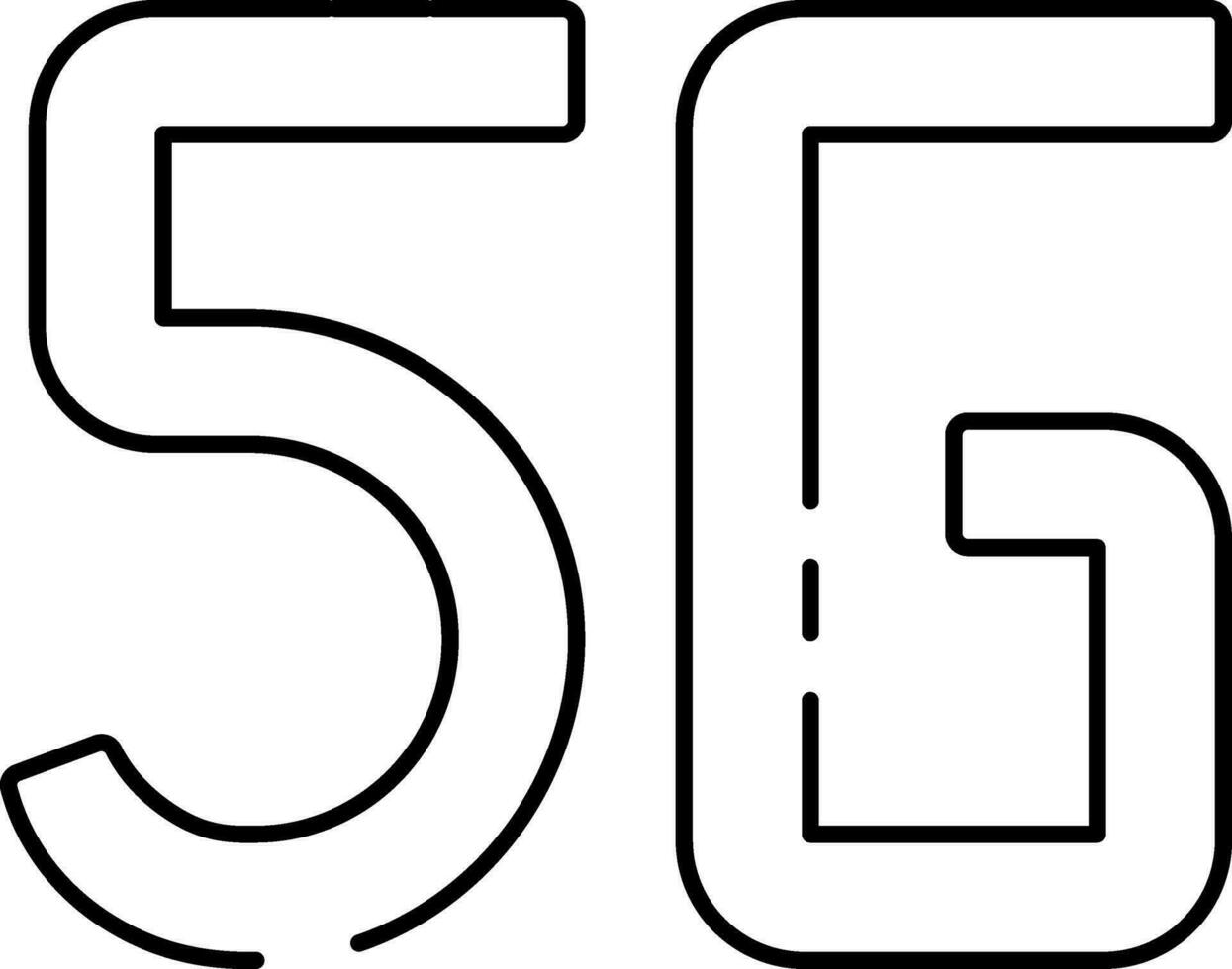 Black Stroke Illustration Of 5G Text Icon. vector