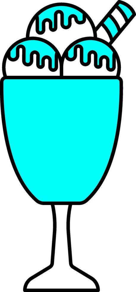 Ice Cream Glass In Cyan And White Color. vector