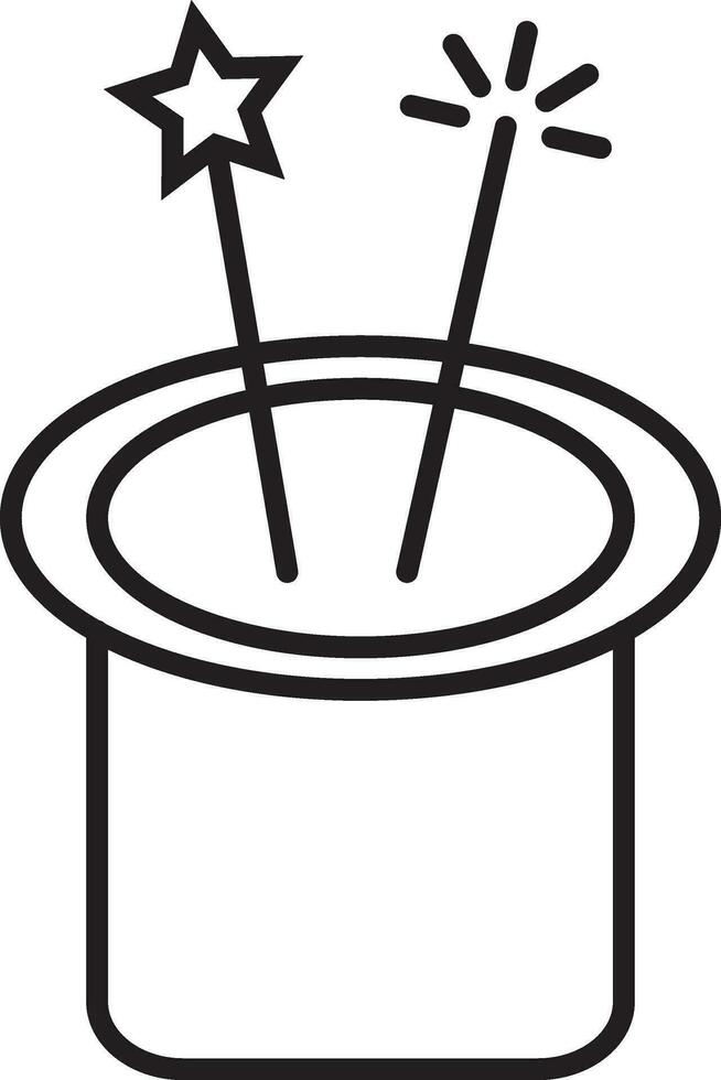 Black line art magic wands in hat. vector