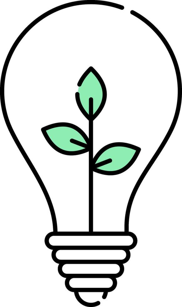 Leaves Plant In Light Bulb Green And White Icon. vector