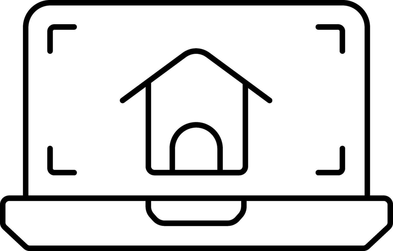 Linear Style House Structure In Laptop Screen Icon. vector