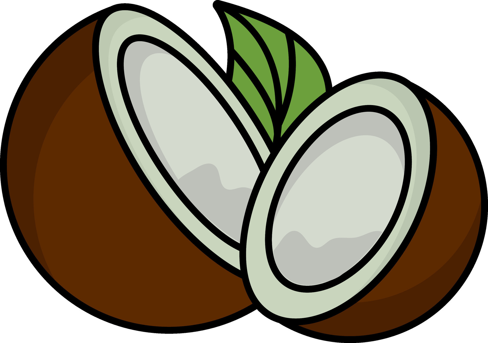 Broken Coconut With Leaf Flat Icon. 25084045 Vector Art at Vecteezy