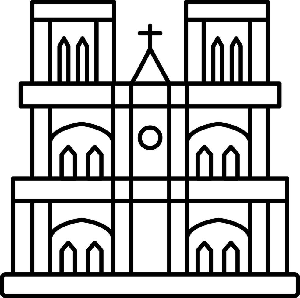 Notre Dame Icon In Black Outline. vector