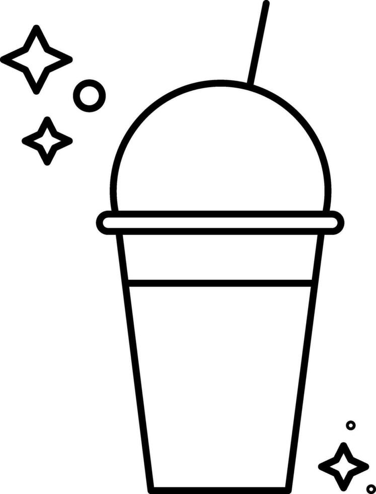 Black Line Art Of Coffee Glass With Straw Icon. vector