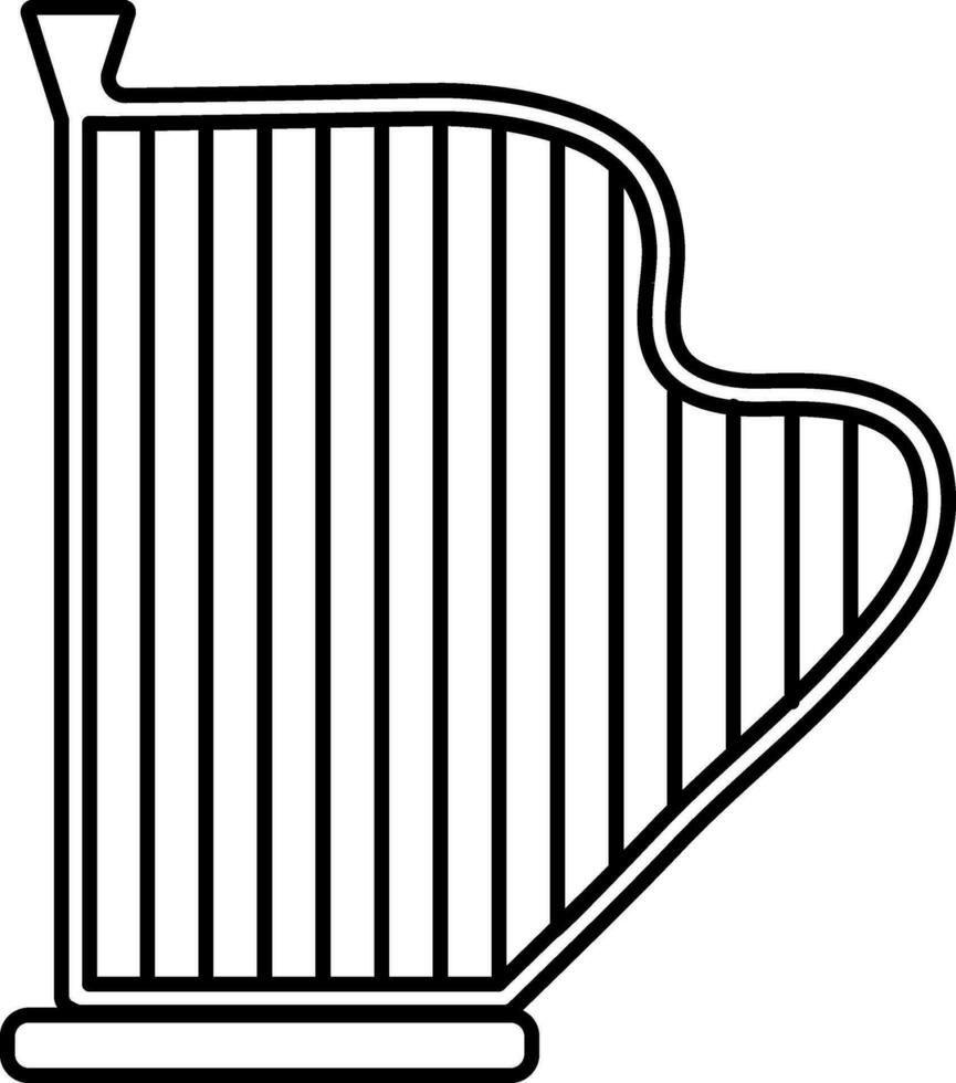 Line Art Harp Icon on White Background. vector